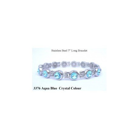 Blue Aqua Crystal Silver Stainless Steel Bracelet