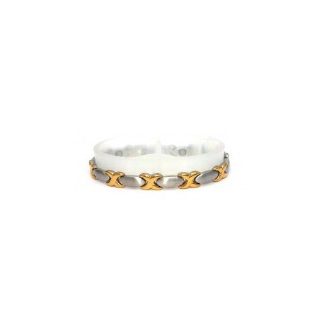 Oval Matt Silver & Shiny Gold Stainless Steel Bracelet